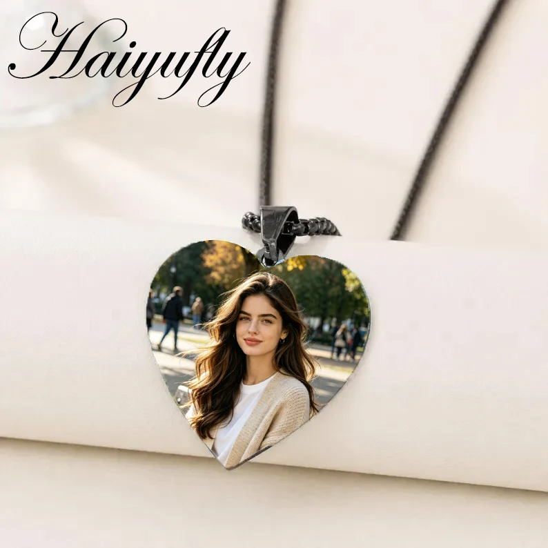 Ожерелье Haiyufly с индивидуальной фотопечатью для женщин, цепочка-чокер с сердцем, УФ-печать, украшение из нержавеющей стали, персонализированный памятный подарок