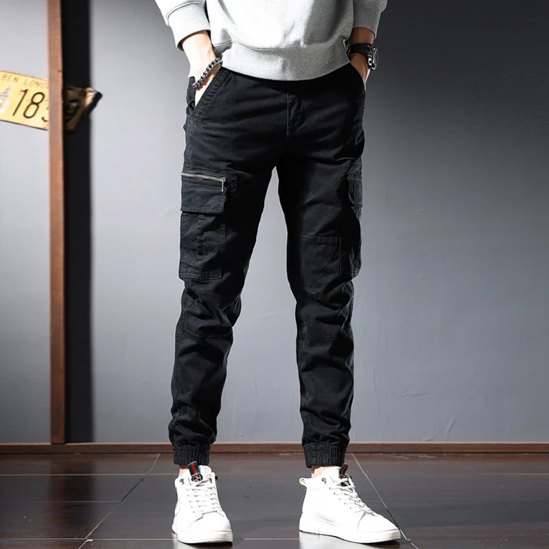 Street Fashion Men Jeans Black Green Loose Fit Big Pocket Casual Cargo Pants Hombre Zipper Designer Hip Hop Joggers Men Overalls