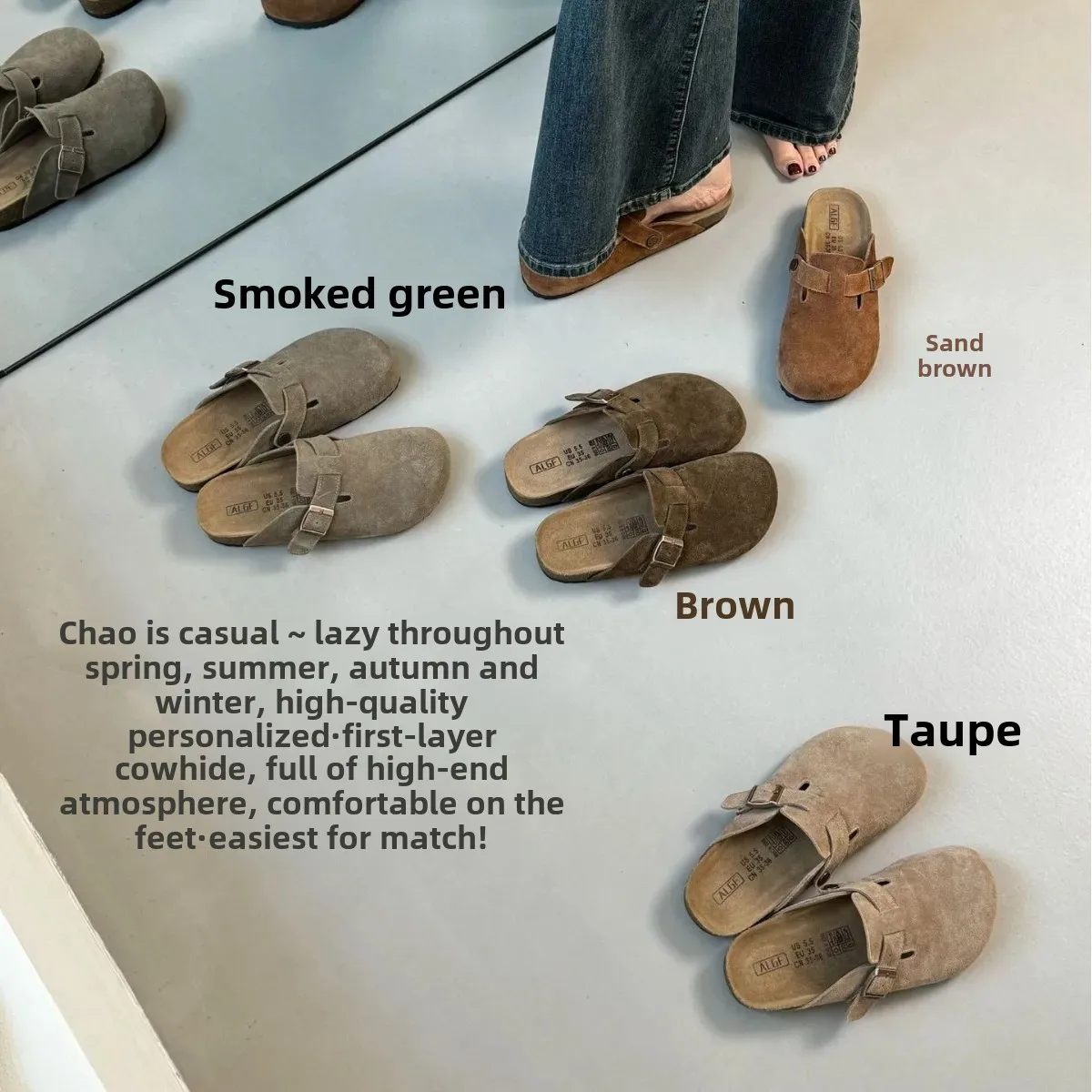 Spring Summer 2025 Thick Bottom Korean Style Women's Birkenstock Slippers Fashionable All-Match Slip-On Head Cover Half-Slippers