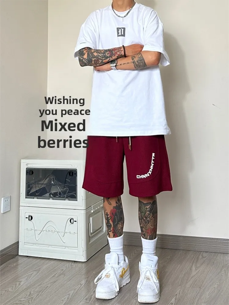 

Красные мужские спортивные брюки в американском ретро-стиле, утяжеленные, для лета, баскетбольные, оверсайз, прямого кроя, длиной 4/6/5, с прямыми штанинами