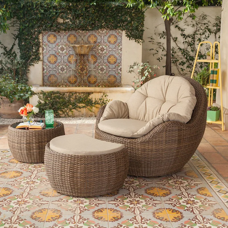 

Outdoor sofa courtyard Internet celebrity outdoor balcony rattan chair tea table three-piece set Lazy leisure home rattan chair