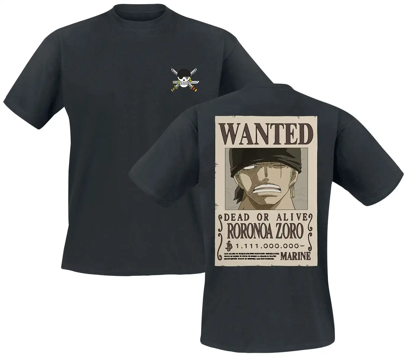 Anime One Piece Luffy Wanted Bounty Poster T-shirt Men Double Sided Print Straw Hat Pirates Logo Cotton Short Sleeve Casual