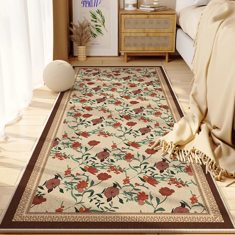 

Flower Pattern Bedroom Bedside Carpet Non-slip Soft Comfortable Floor Mat American Ethnic Style Rug Long Home Decoration Mats 카펫