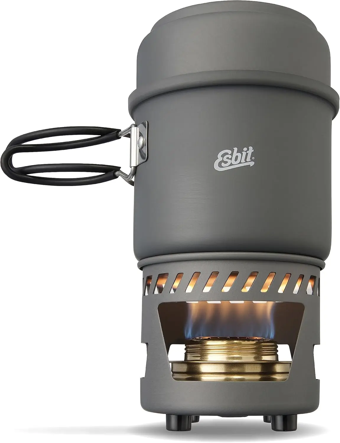 Lightweight 5-Piece Trekking Cook Set with Adjustable Alcohol Burner Stove for Camping