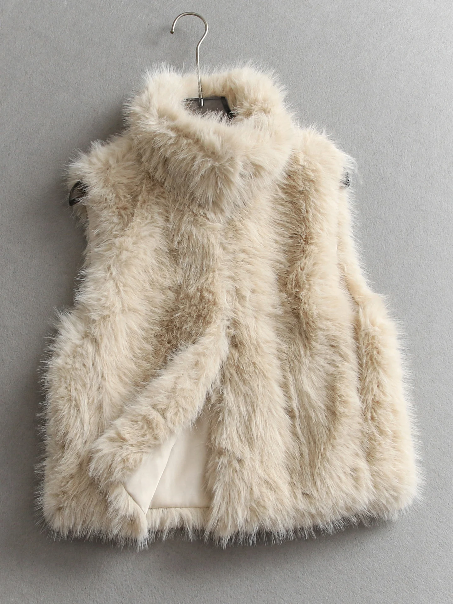 Thickened Short Pure Color Faux Fur Vest High Collar Warm Autumn Winter New Style Women's Jacket Outerwear Polyester Fiber