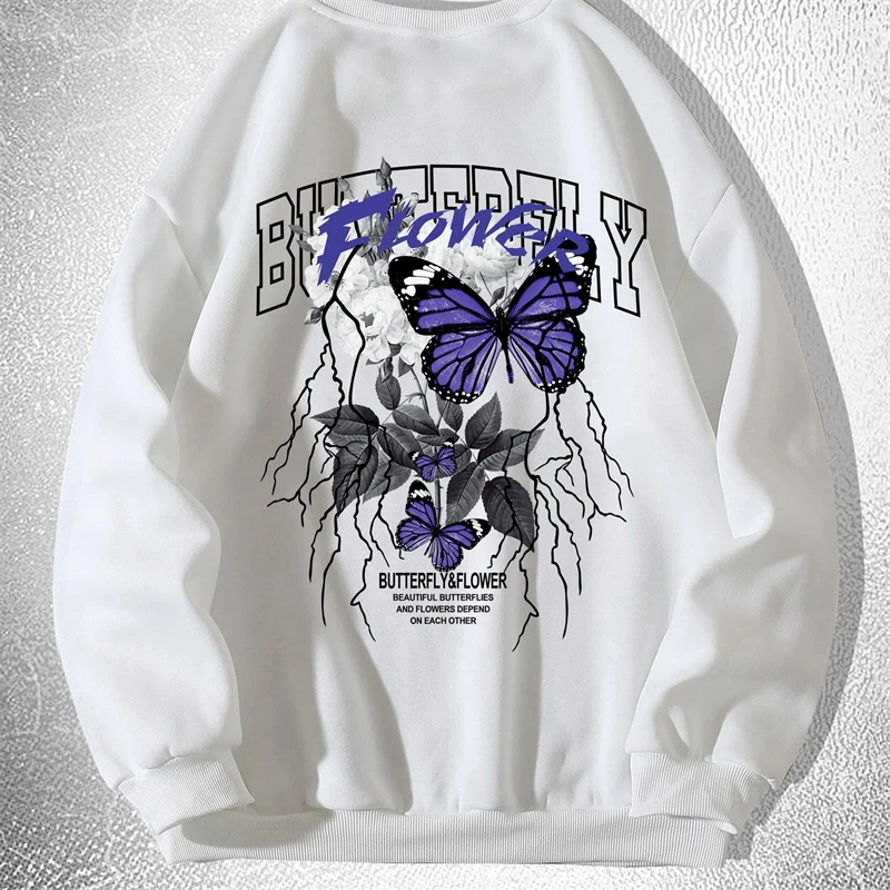 

Trend Butterfly Graphic Sweatshirts Fashion Spring Autumn Long Sleeve 3D Flower Printed Couple Hoodies Men Women Loose Cool Tops