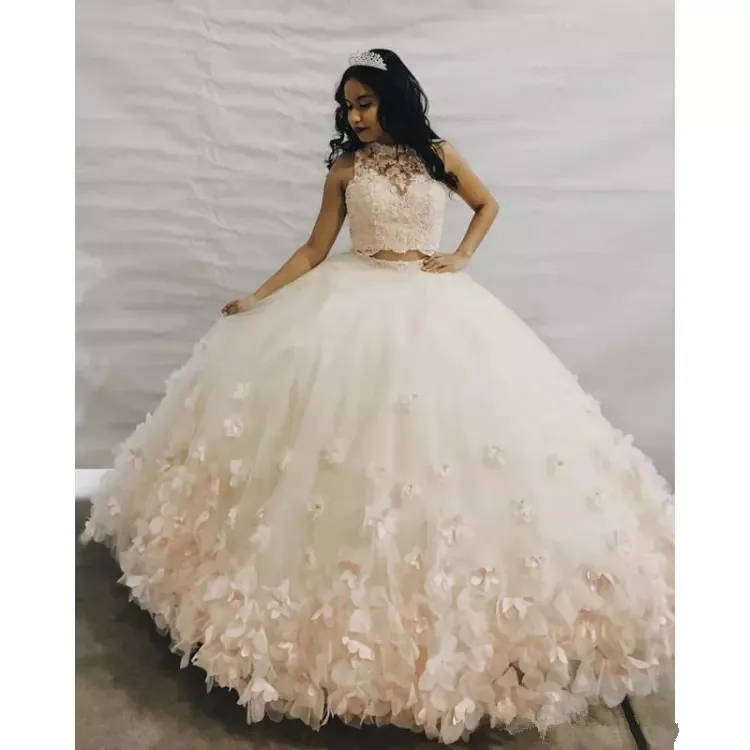 

Angelsbridep 2 Pieces Party Dress Ball Gown Quinceanera Dresses Sweet 15 Beaded Fashion Flowers Cinderella Birthday Party Gowns