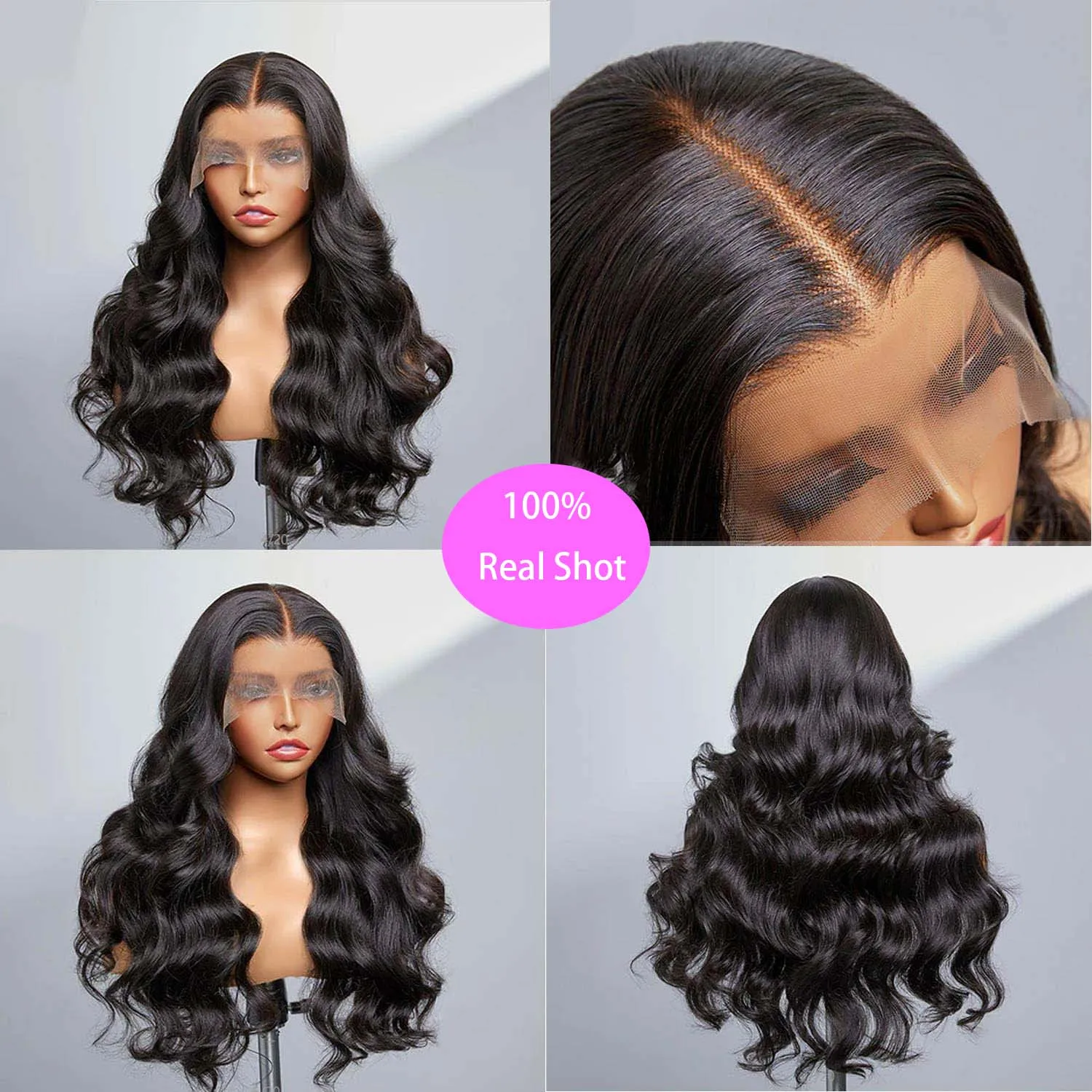 28 30 inches 13x4 lace front wig human hair pre-plucked wavy lace front wig human hair 180% density front wig Natural Black image 5