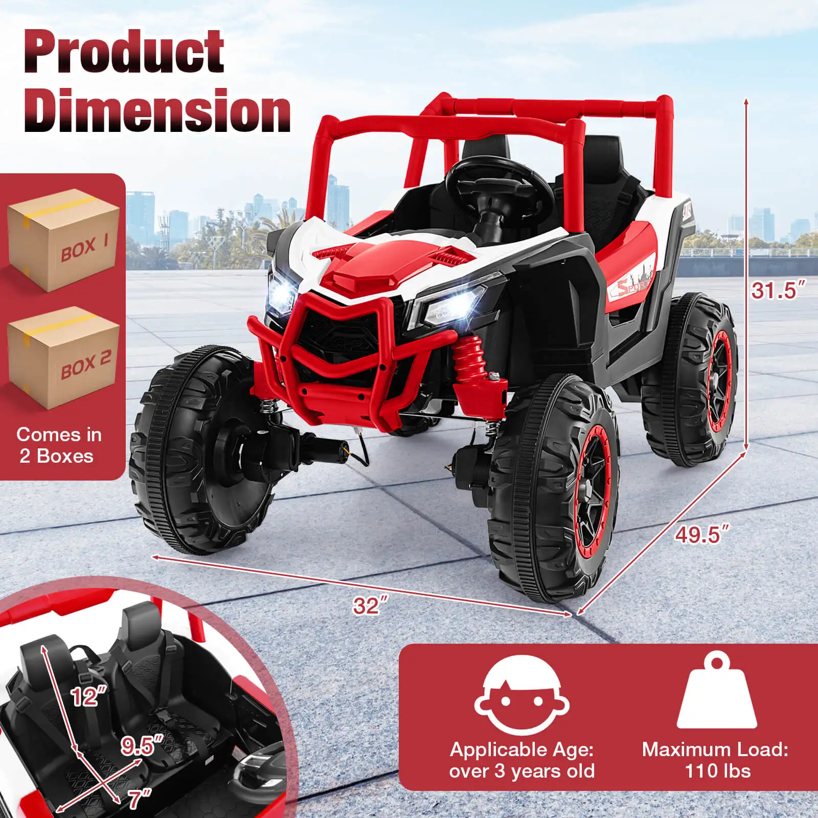 24V Kids Ride on UTV w/ 4 x 100W Powerful Engine Remote Control High/Low Speed