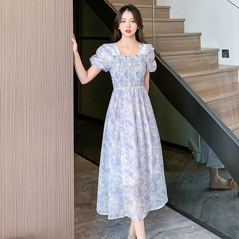 

Summer Floral Printed Women Chiffon Dress Vintage Short Sleeve Backless Bandage Dress Robe Sundress Chic Princess Beach Vestido