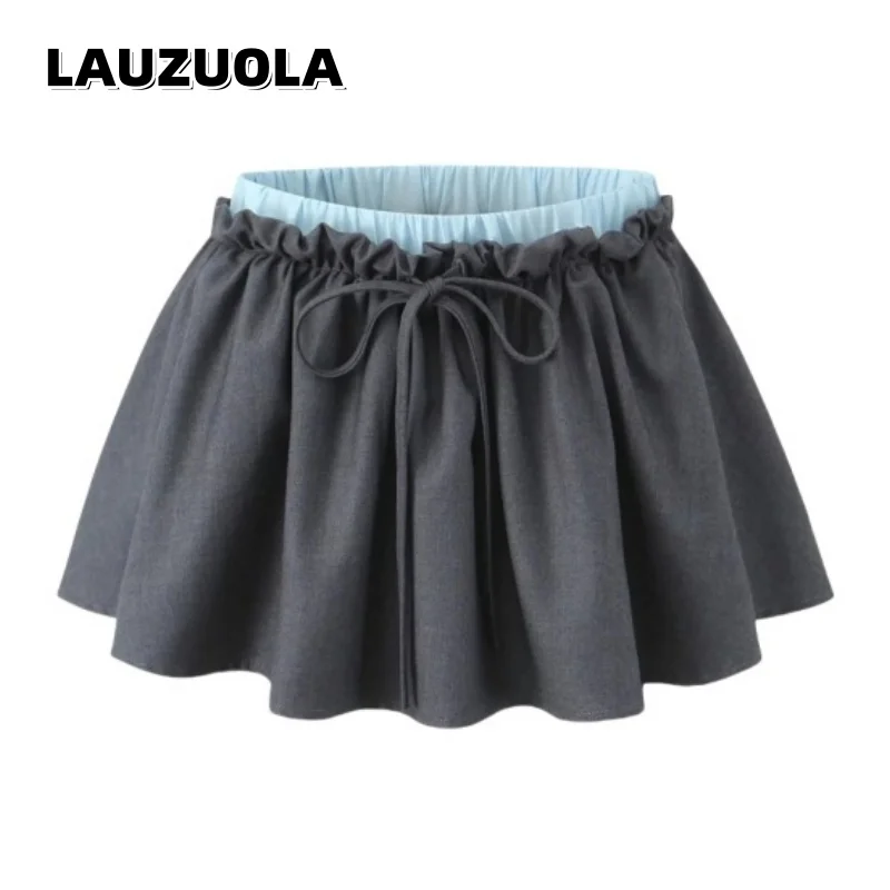 2026 Spring Summer New Sweet Spicy Girl Mini Skirt Women Elastic Waist Drawstring Bubble Short Skirts