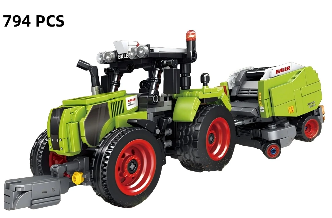 Educatieve bouwsteenset oogstlocomotief met vijf-ploeg tractor katoenen picker auto kraan arm trailer voor kinderen speelgoed