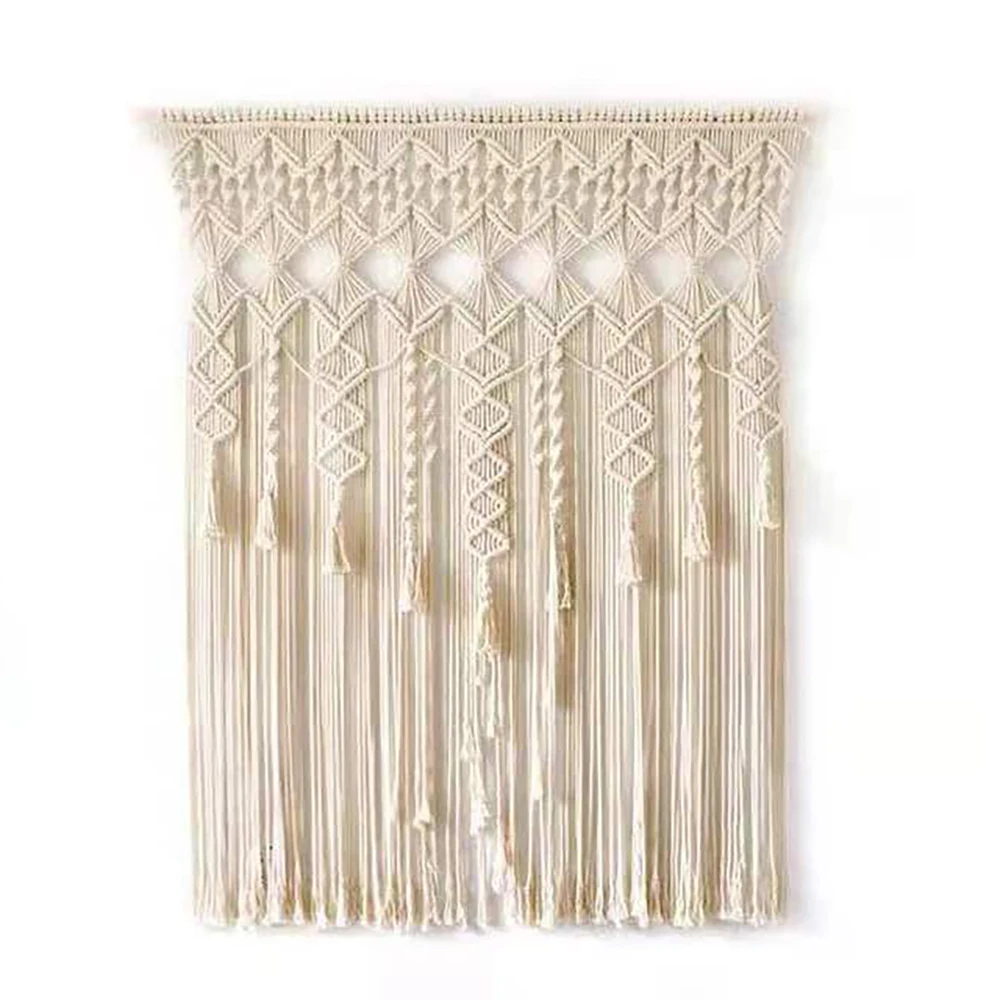 LOYALHEARTDY Hand Woven Cotton Macrame Wall Hanging Tapestry Curtains Boho Window Curtain Panels Handmade Art Backdrop Decor