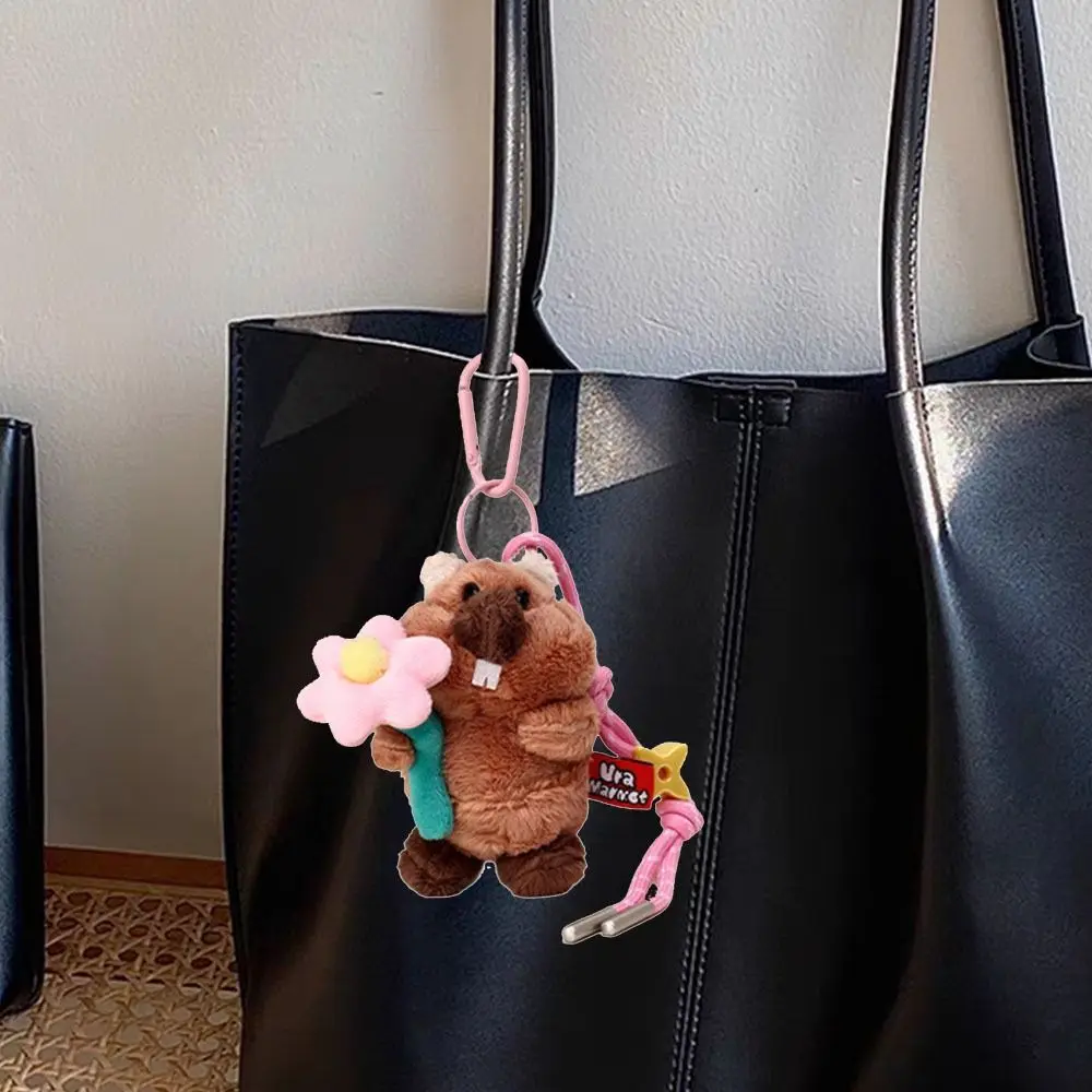 Hold Flower Simulation Groundhog Stuffed Keyrings Lifelike Collection Groundhog Bouquet Plush Pendant Fluffy Cartoon