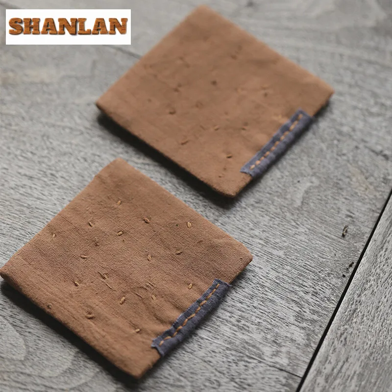 Retro Persimmon Cloth Patch Teacup Coasters Mat Hand Woven Old Dyed Square Heat Resistant Placemat Heat Insulation Mat Cup Base