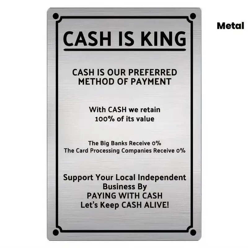 Vintage Cash is King Metal Sign - Retro Iron Wall Art, Support Local Business, for Shops/Cafes, Metal Material, Cash-Themed Deco