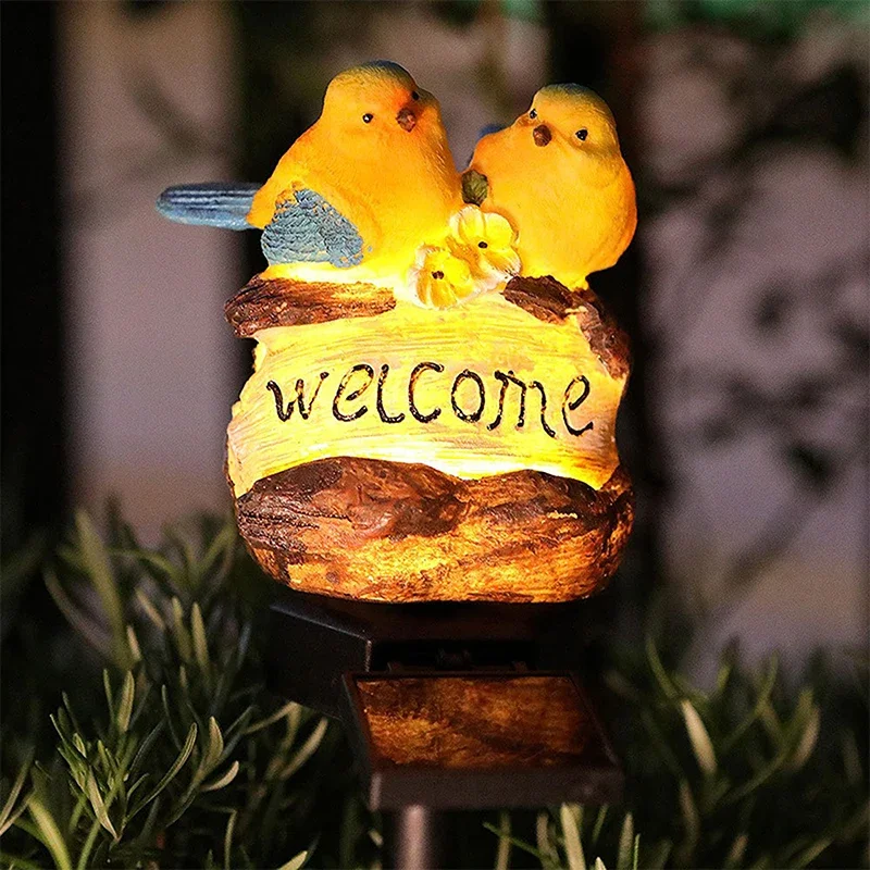 Outdoor Solar Lawn Lights Welcome Bird Style Waterproof Resin Lamps For Garden Doorway Lawn Landscape Decoration LED Solar Lamp