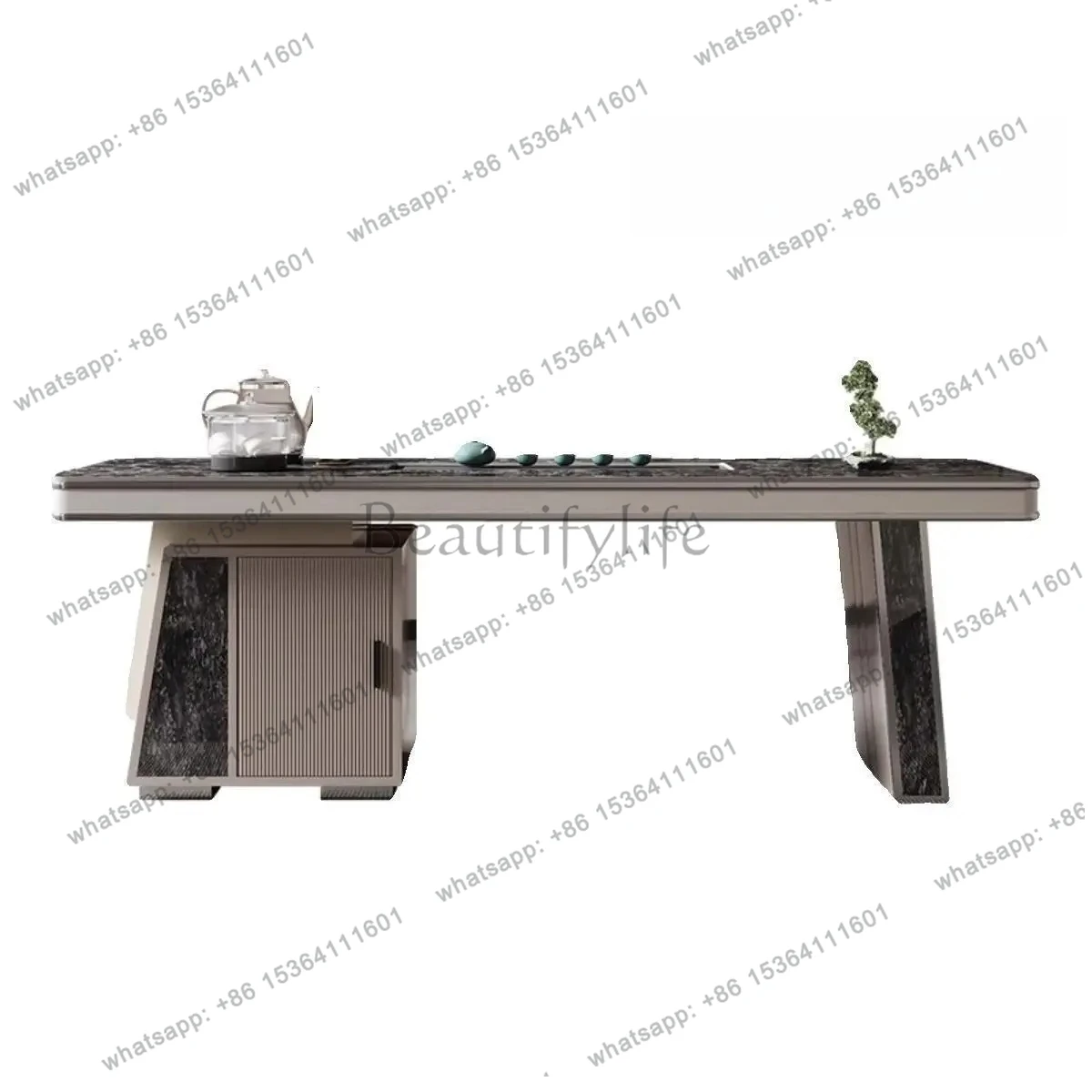 

Nordic advanced rock slab solid wood tea table household modern simple tea table