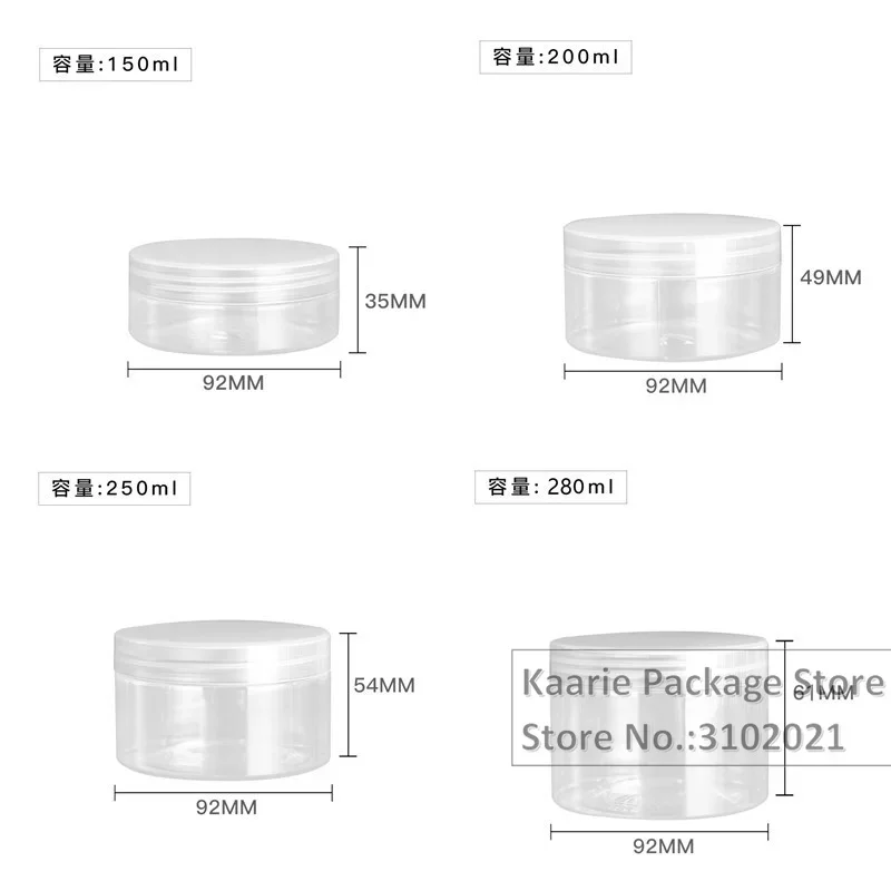 150~1000ML Clear Cap Transparent Lid Cover Clear Empty Packaing PET Plastic Jar Pot Container Bottle Food Cans Seal Cans