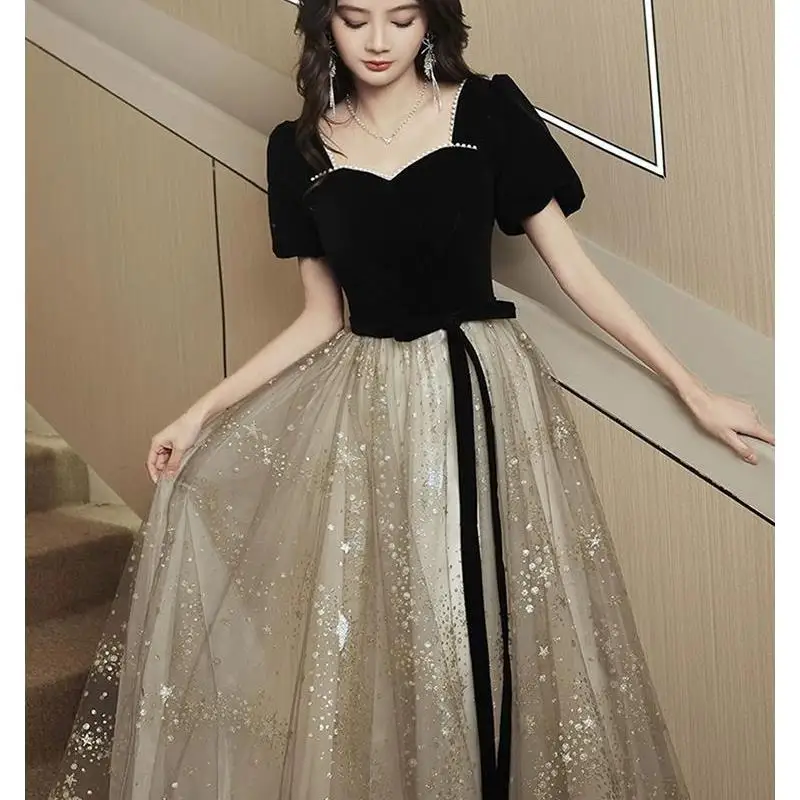 

Элегантное длинное черное свадебное платье для женщин 2024 года, новое, для выпускного вечера, для студенток, осеннее, роскошное, на заказ