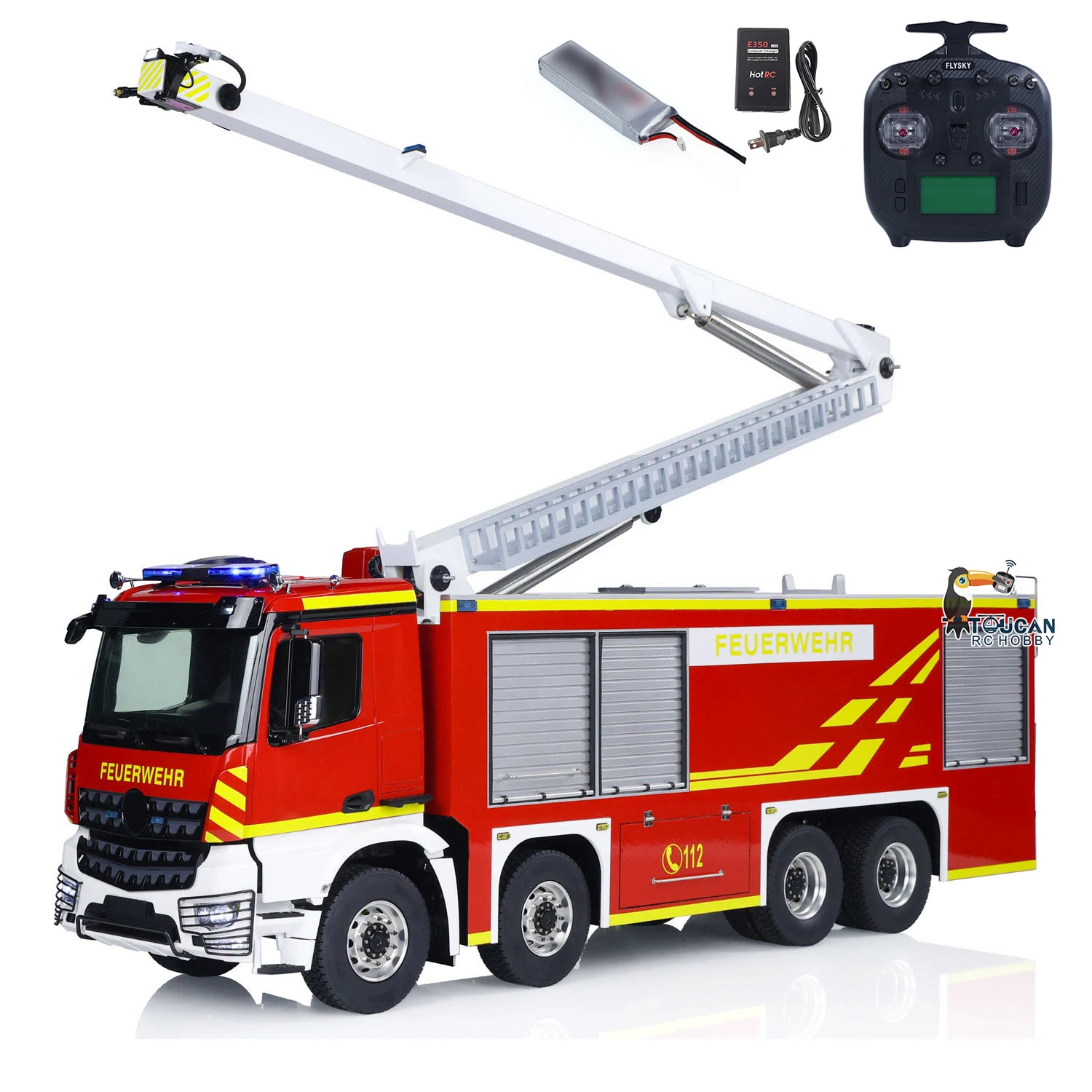 New 1/14 RC Fire Truck 8x4 RTR 3363 Metal Chassis Snozzle High-reach Extendable Turret Fire Truck Sound Light System Toys Gift