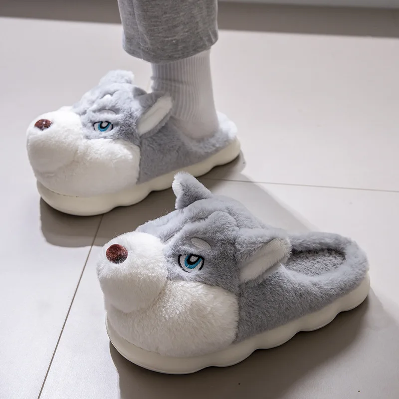 2025 Autumn/Winter Cute Big Eyes Cotton Slippers Plus Fleece Warm Indoor Home Thick Sole Non-slip Couple High Top Cotton Shoes