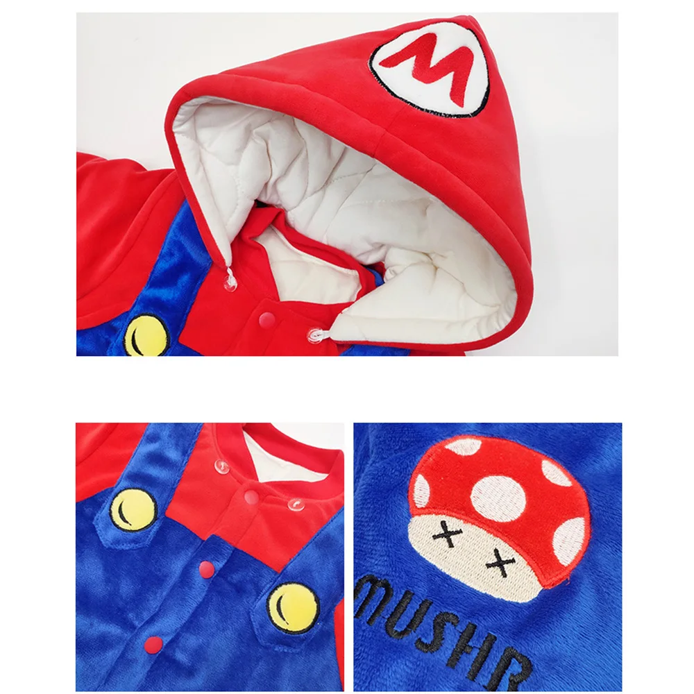 Newborn Baby Mario Clothes Boy Girl Mushroom Cosplay Romper Baby Onesie Halloween Costume Winter Soft Festival Outfit Clothing
