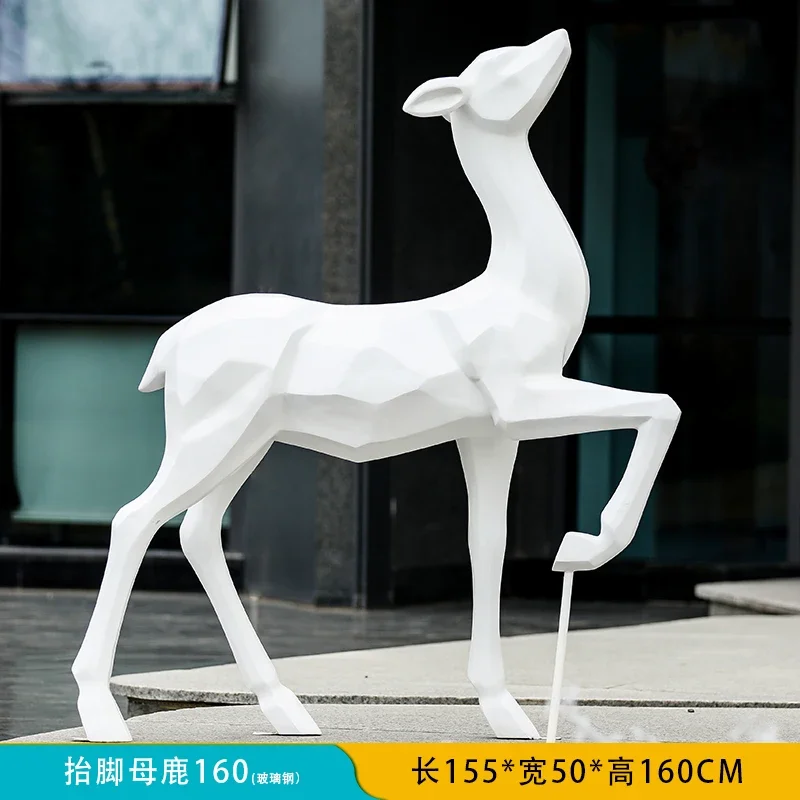 outdoor abstract sika deer sculpture, geometric white deer  decorative ornaments