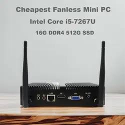 Eglobal tanie bez wentylatora Mini PC Windows 10 Pro Intel i5 7200U 16G DDR4 512G SSD Wifi5 Components4K HTPC HDMI VGA WiFi