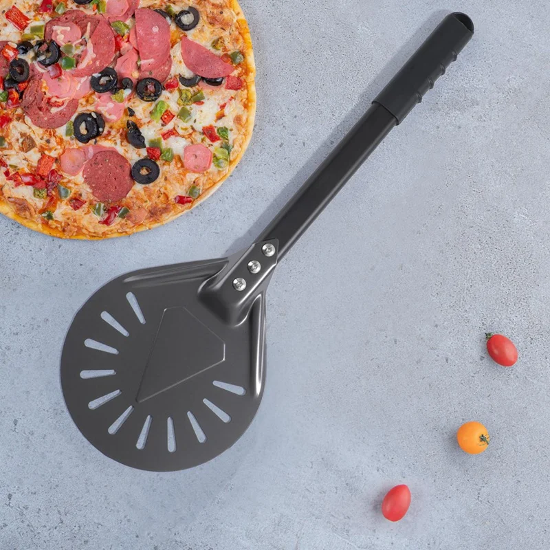 Pizza Turning Peel Pizza Turner Restaurant-Grade Aluminum Perforated Pizza Peel Metal Outdoor Pizza Oven Accessories-FS-PHFU