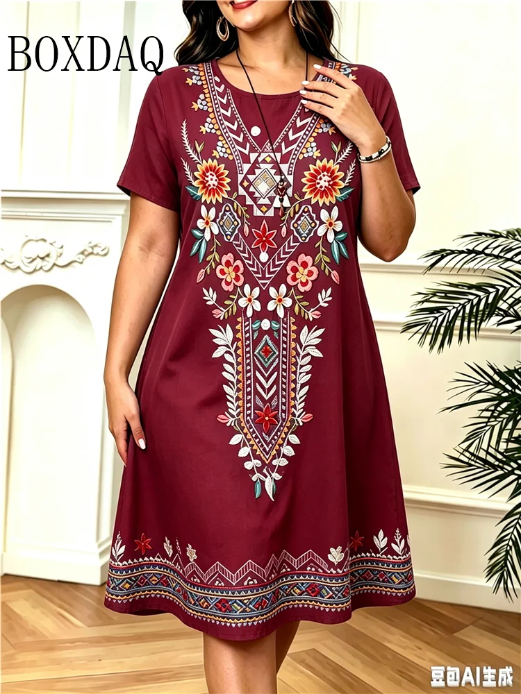 Vintage Fashion Plus Size - Robe décontractée ample à col rond