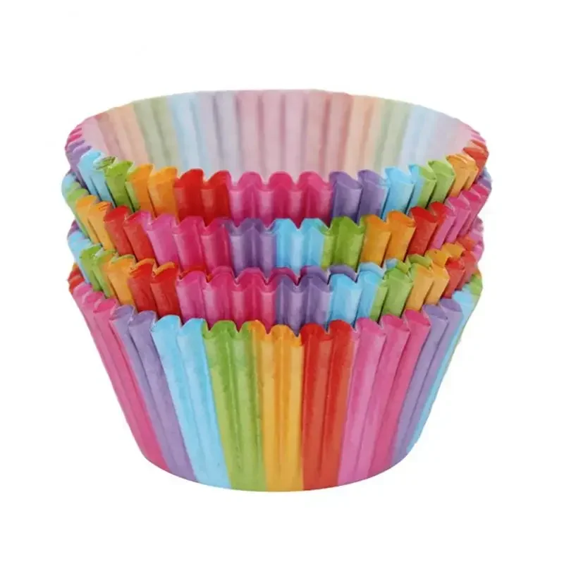 100PCS/set Shape Liner Box Cake Baking Muffin Paper Cup Party Tray Mold Decoration Rainbow