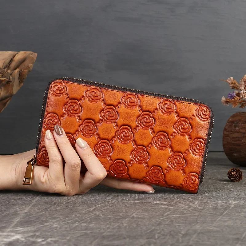 

First layer cowhide ladies long money bag 2024 summer new leather fashion large capacity multi-card clutch card holder