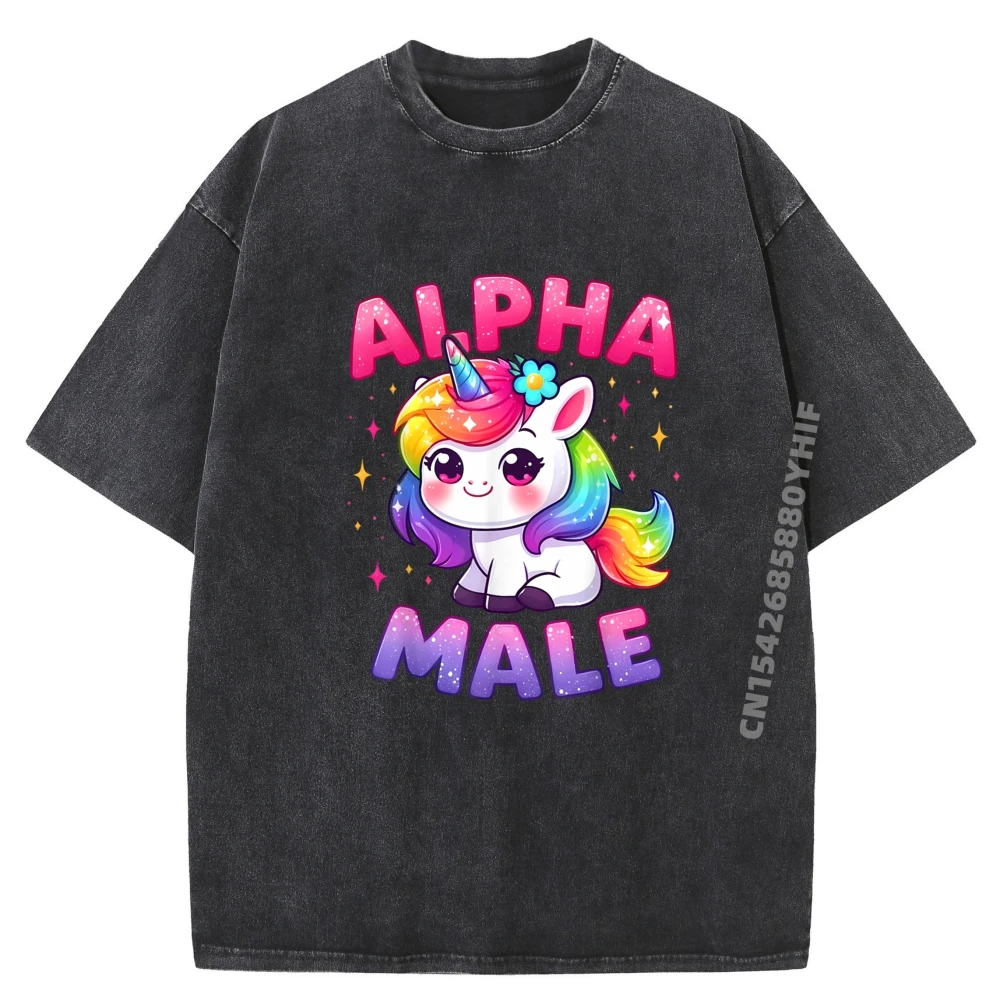 

Funny Ironic Alpha Unicorn Sarcastic Girly Sparkle Rainbow Men Clothes T Shirts For Men Normal Washed Tops