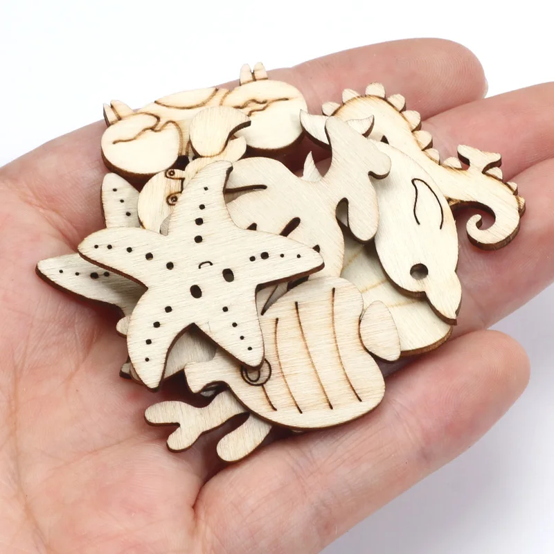 20pcs 12-40mm Mixed Sea Turtle/Horse/Whale Wood DIY Crafts Home Decoration Handicraft Wooden Wedding Embellishments Arts