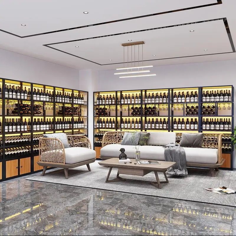 Commercial iron wine rack, wall-mounted storage rack, winery wine cabinet, home wine cellar, living room floor-standing display