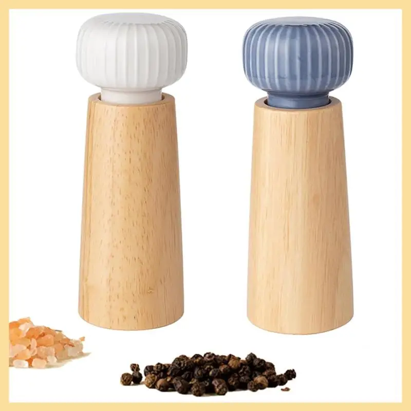 

GOOD-2Pcs Wooden Salt And Pepper Grinder With Lid Set, Adjustable Coarse Mills,Refillable Salt And Pepper(Blue+White)