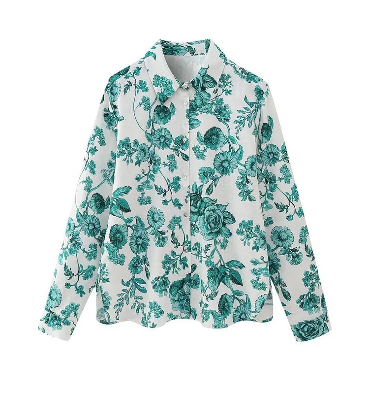 

Loose Long Sve Printed irt Women's Faion Autumn New Sle Versatile Collar Floral Pattern Commute Sle Casual irt