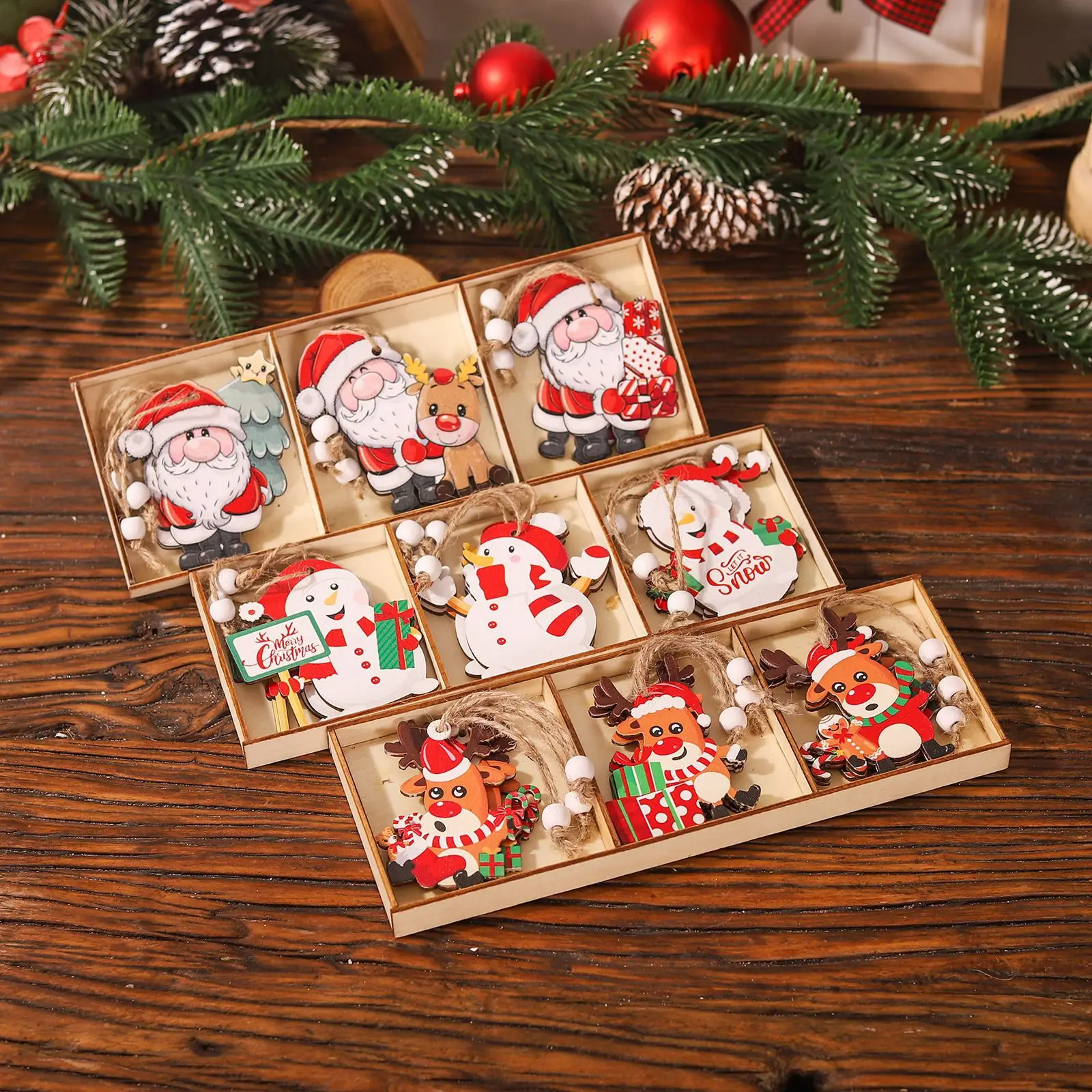 Christmas Wooden Pendants Gingerbread Man Gnomes Santa Claus Xmas Tree Hanging Oranment 2024 Xmas Decorations for Home Kids Gift