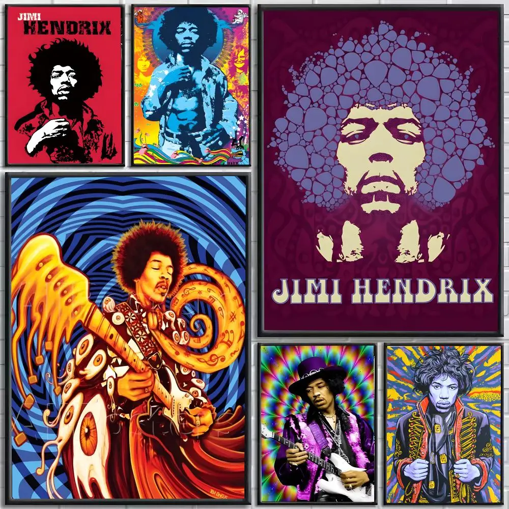 Singer Jimi Hendrix Poster Self-Adhesive HD Mural Wall Decals, Living Room Bedroom Home Decor Gift