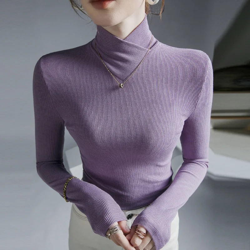 2025 خريف جديد تصميم الأزياء تحسس الوقوف طوق قميص طويل الأكمام قاع مع قميص صغير داخل المرأة قمم تي شيرت #4