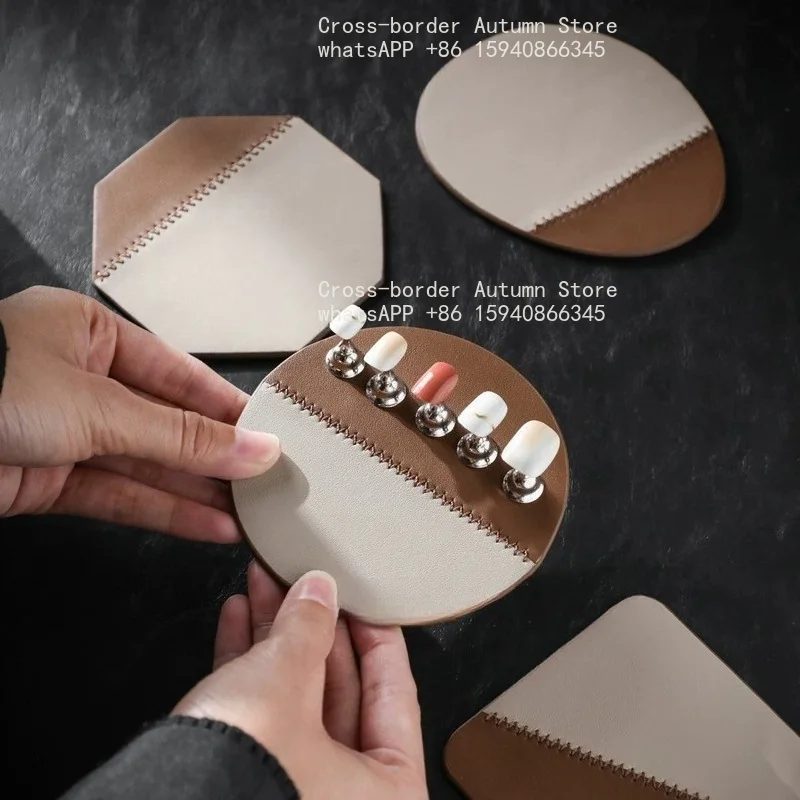 Light luxury stainless steel leather coaster household bar high value thermal insulation teacup mat anti-scalding pad