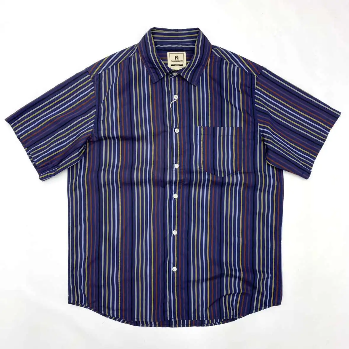 Men's Short Sleeve Cargo Shirt Cotton Yarn-Dyed Color Striped Amekaji Striped Loose Summer Holiday Half Sleeve Workwear Shirt