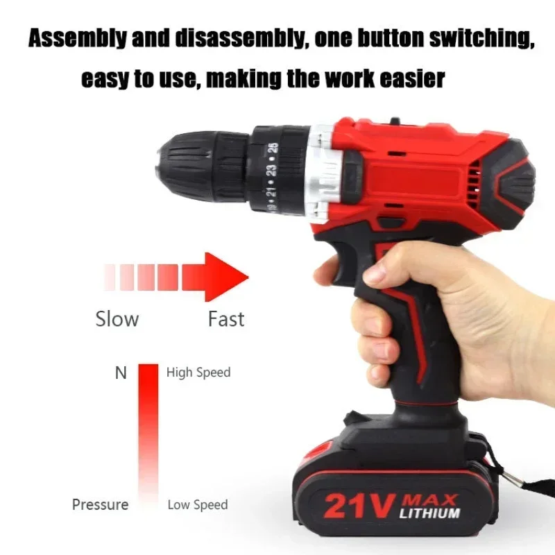 21V Cordless Drill Electric Screwdriver Mini Wireless Power Driver DC Lithium-Ion Battery 3/8-Inch 2 Speed Power Tools