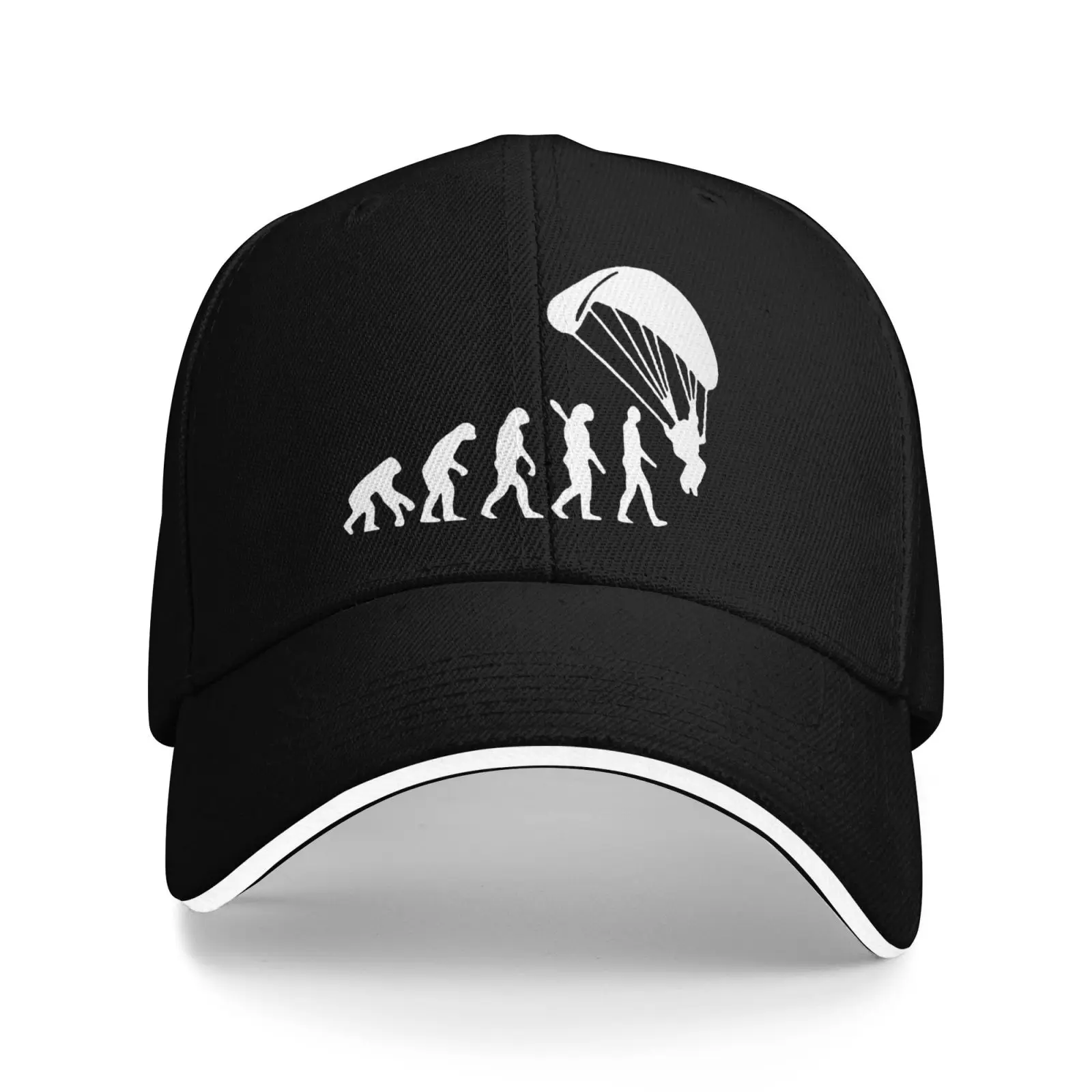 Funny Skydiving Human Evolution Print Baseball Cap Adjustable Unisex Cotton Casual Sun Hat for Men Women