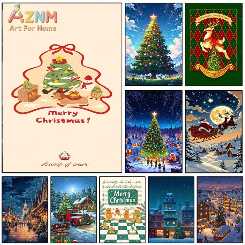 Christmas Gingerbread Man Collage Canvas Wall Art Xmas Holiday Poster For Bedroom Living Room Home Background Decoration Unframe