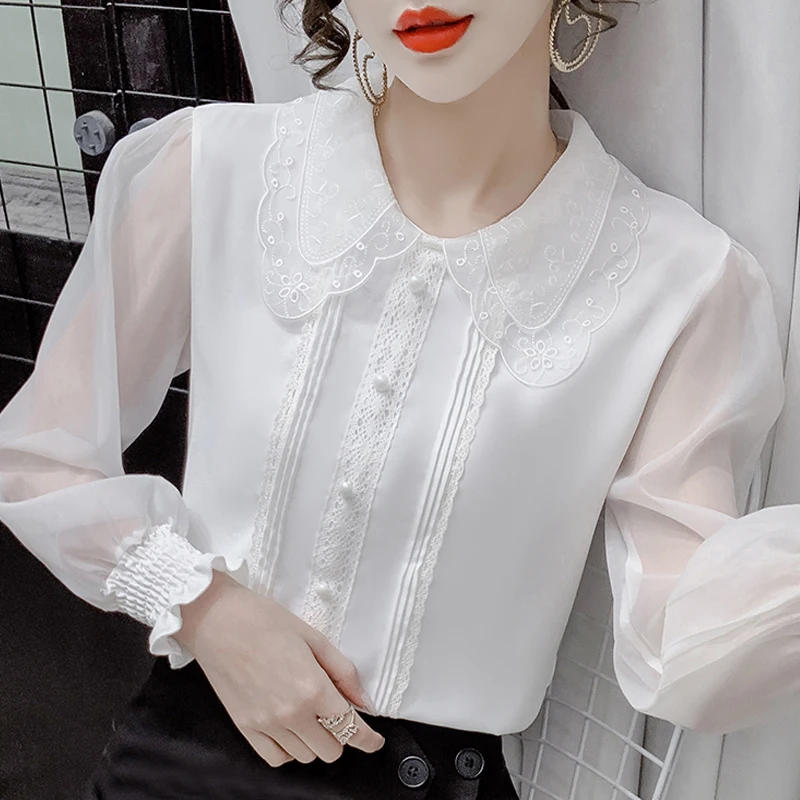 Autumn Women Chiffon White Blouse Shirt Tops Women Long Sleeve Blouse Women Blusas Mujer De Moda 2024 Blouses Femme Shirts F119