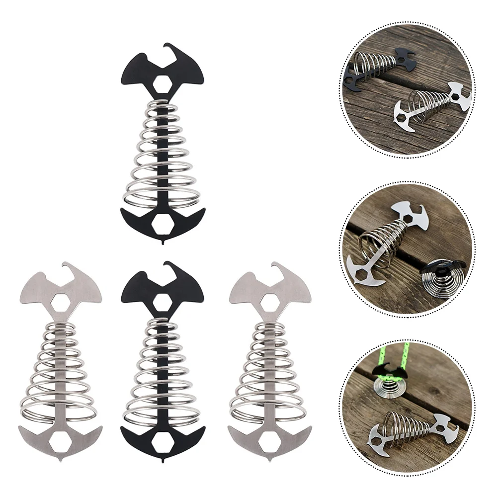 2 Pcs Spring Multifunction Stake Hook Camping Accessories Tent Rope Ground Stakes Stainless Steel Outdoor Hooks