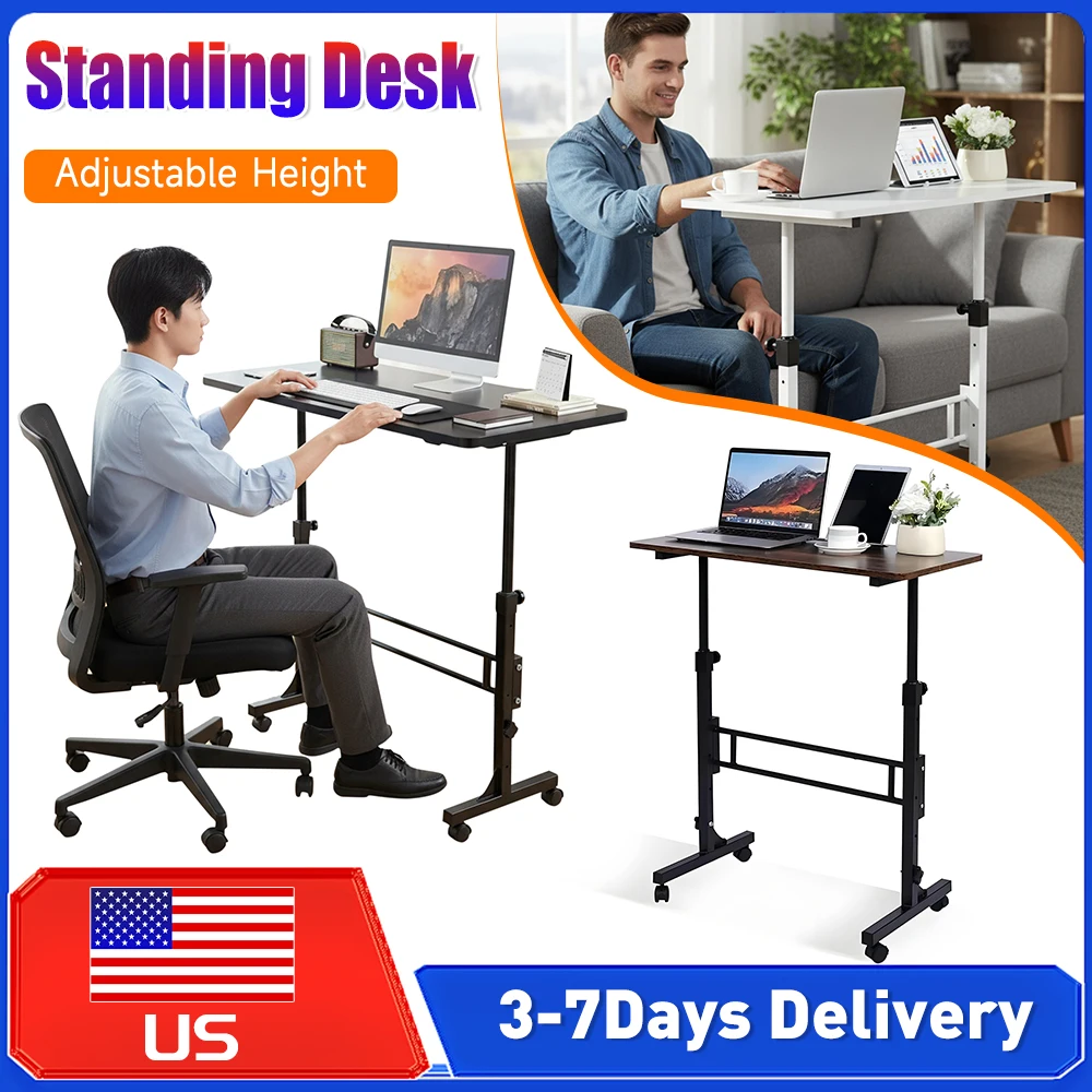 

16x31.5Inch Portable Standing Desk Adjustable Height Mobile Rolling Laptop Desk with Wheel Compact Computer Desk for Home Office