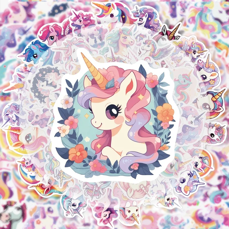 50 Unicorn Stickers, Vibrant Sticker Decals, Multiple Styles Without Duplication, Suitable for Water Bottles, Laptops, Suitcases, Skateboards, Guitars, Party Decorations